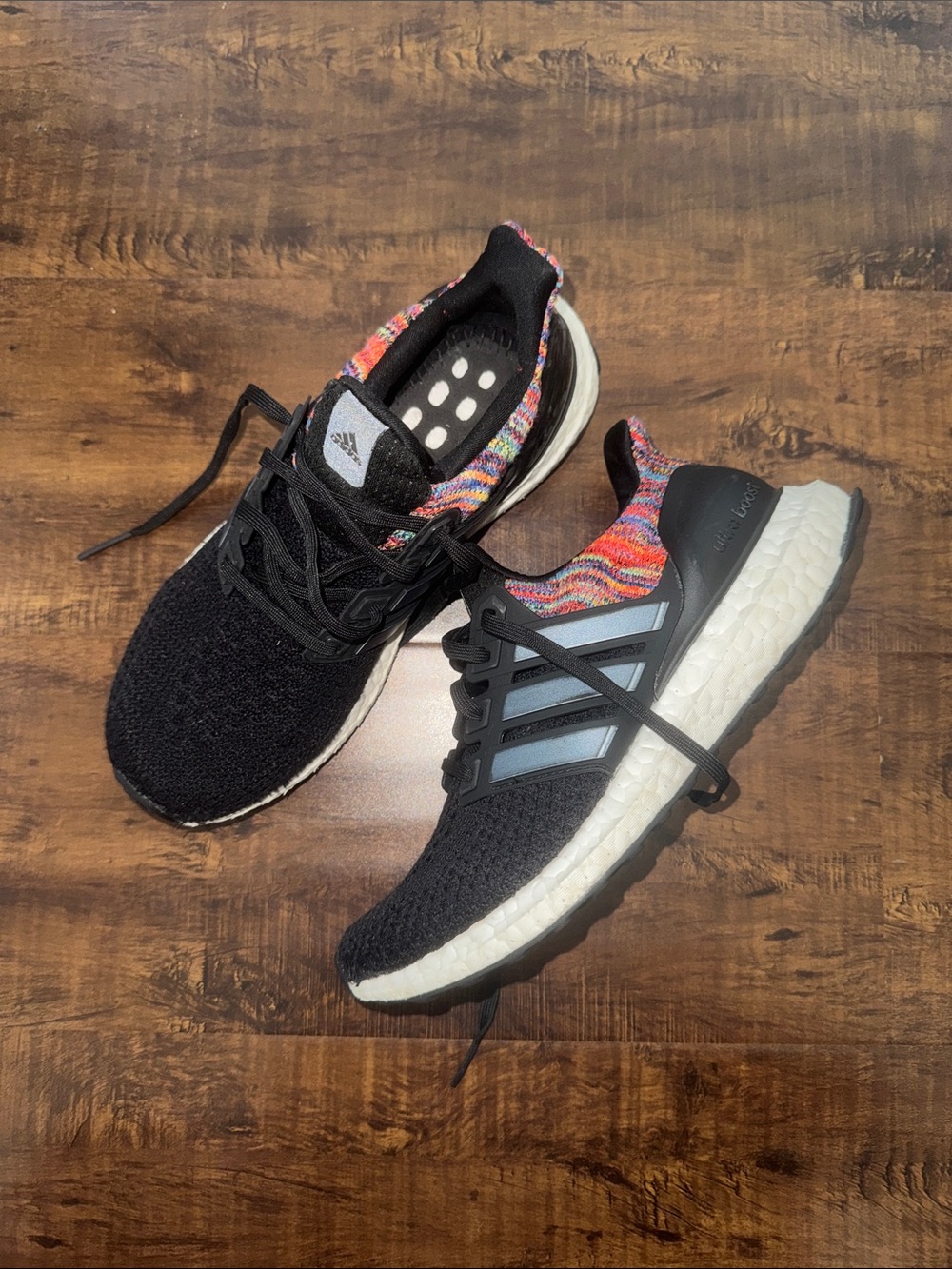 adidas Kids Black Knit Sneakers with Multicolor
